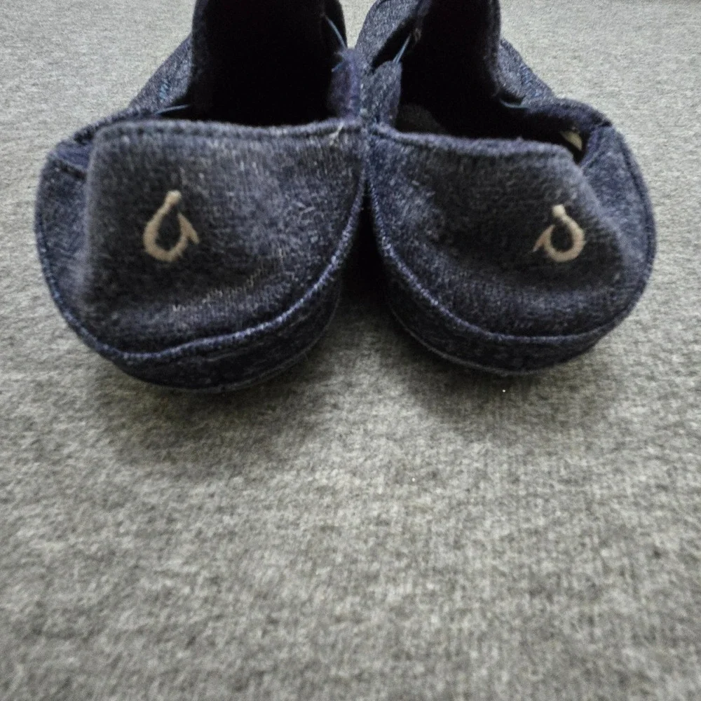 OluKai Moloa Hulu Mens 9 Navy Blue Wool Blend Slip On Loafers Casual House Shoes